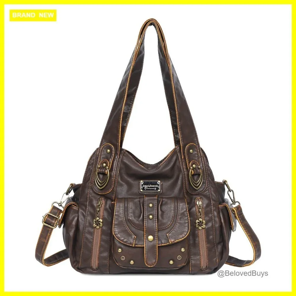 Large Hobo Bag with Adjustable Strap, Multiple Pockets, 10x10x4.5 Inches